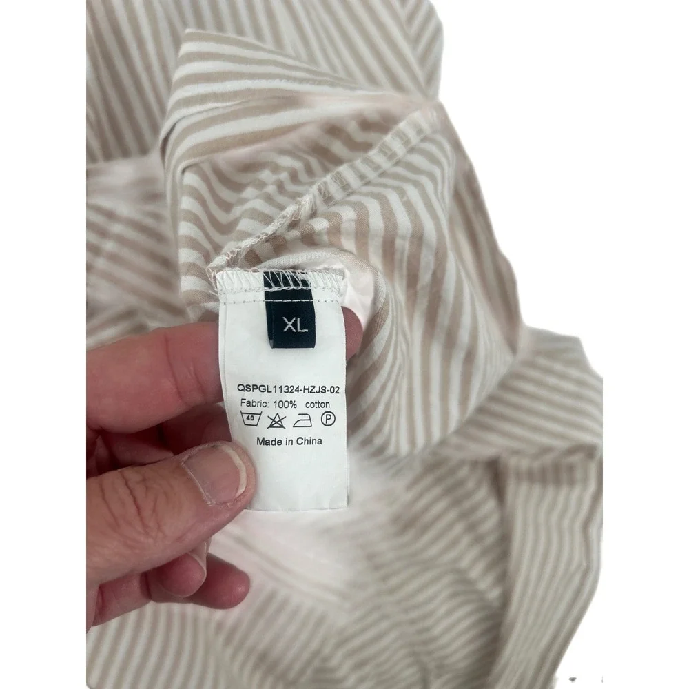 Utcoco Tan White Striped Shirt Dress Cotton Tiered Midi Short Sleeve XL NWT - Picture 5 of 5